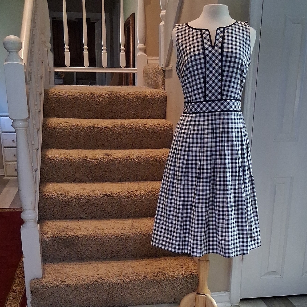 Talbots Navy and White A-Line Midi Dress